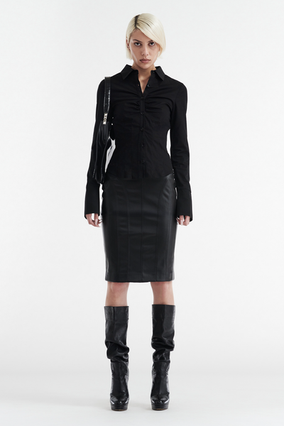 INES FAUX LEATHER PENCIL SKIRT - BLACK