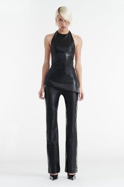 INES ASYMMETRICAL FAUX LEATHER TOP - BLACK