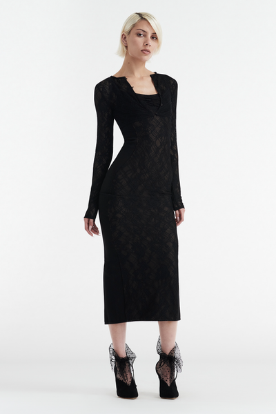 Margot Lace Midi Dress in Black | CDP CDP World US Margot Lace Midi Dress in Black | CDP CDP World US