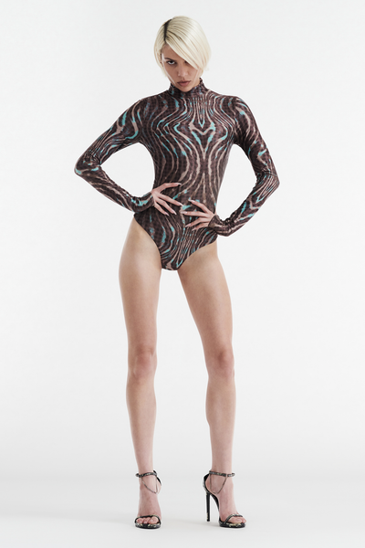 SIMONE LONG SLEEVE TURTLENECK BODYSUIT - WARPED CHECK